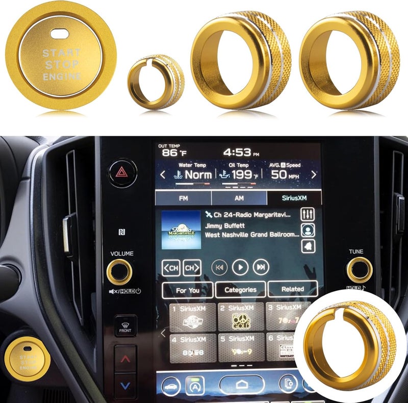 HDUFC 5pcs for Subaru Crosstrek/Impreza 2024 2025, Forester 2025, Legacy Outback 2020-2025, WRX, Ascent Volume Adjustment Knob, Mirror Knob Cover, Start Button Cover/Ring (Golden) - Image 1